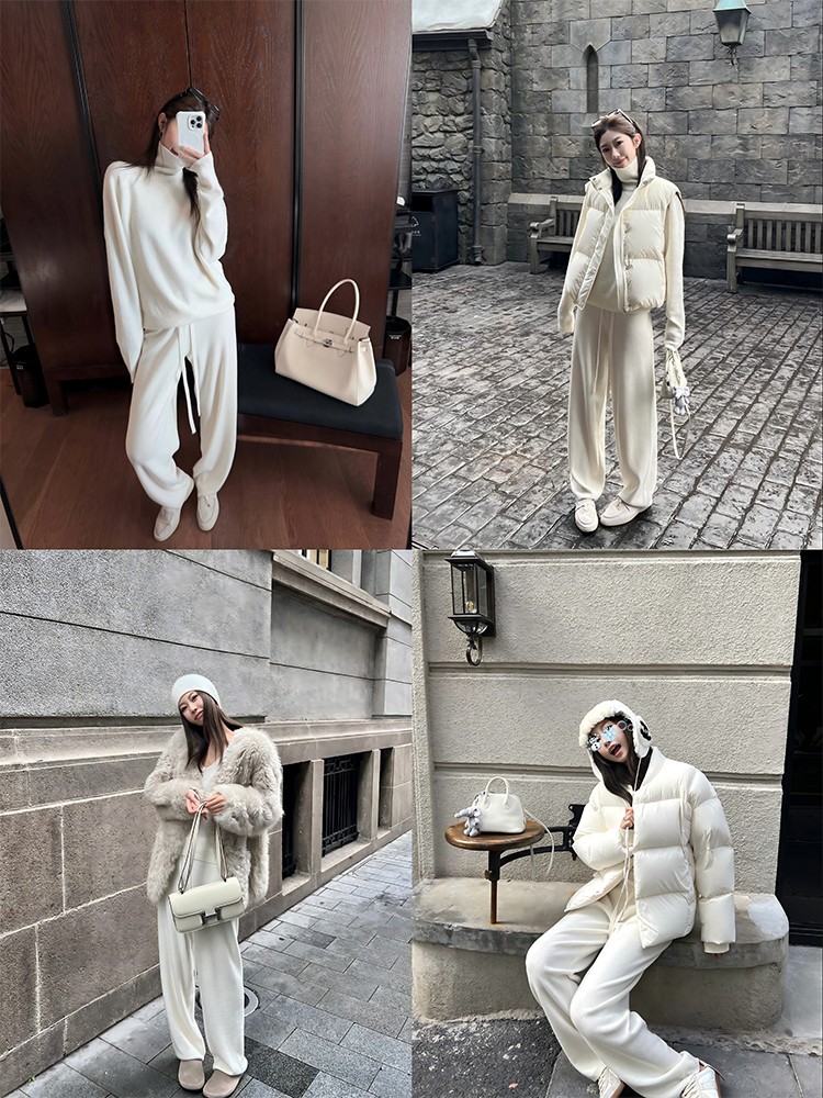 100% Wool Women's Winter Drawstring Straight-Leg Knit Pants - Image 2