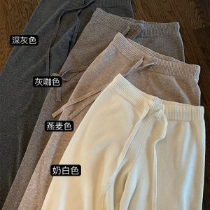 100% Wool Women's Winter Drawstring Straight-Leg Knit Pants