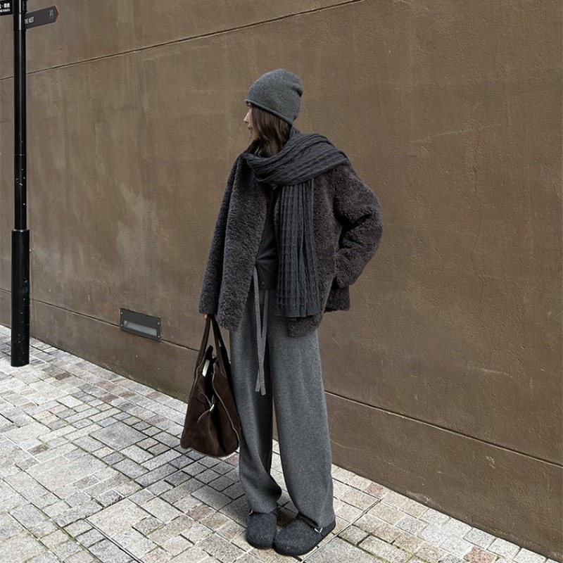 100% Wool Women's Winter Drawstring Straight-Leg Knit Pants - Image 5