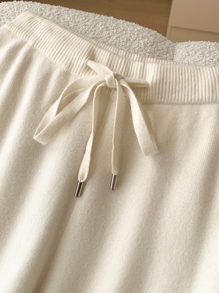 Women's 100% Wool Knit Wide-Leg Straight Pants Winter Casual - Image 2