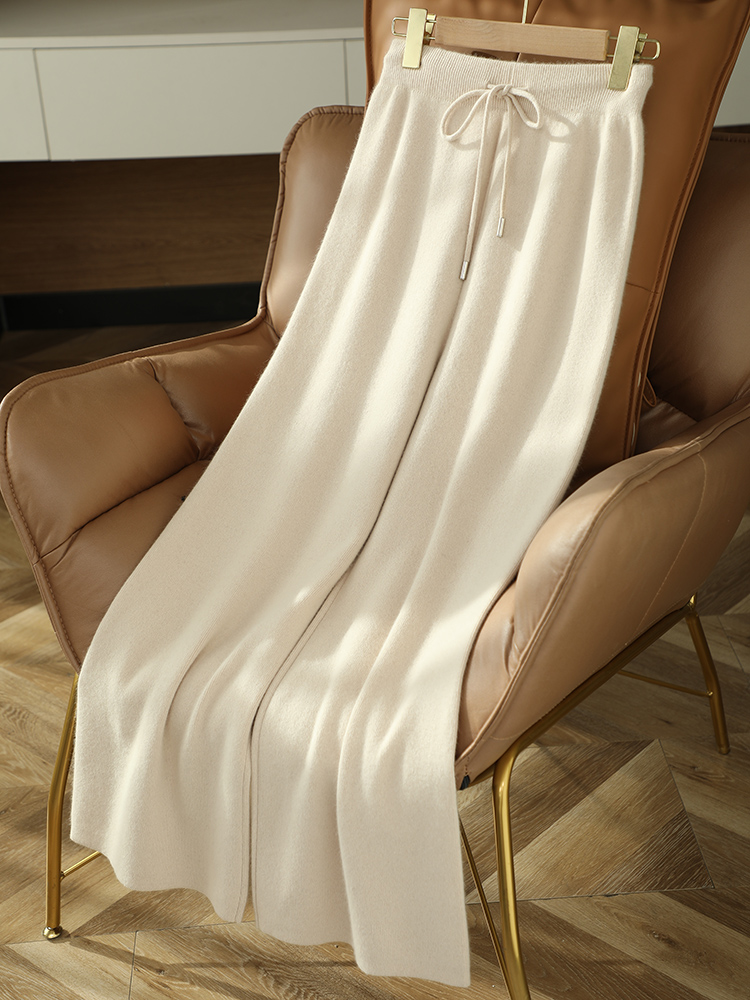 Women's 100% Cashmere Knit Wide-Leg Pants High Waist Loose Thick Winter Floor-Length - Image 3