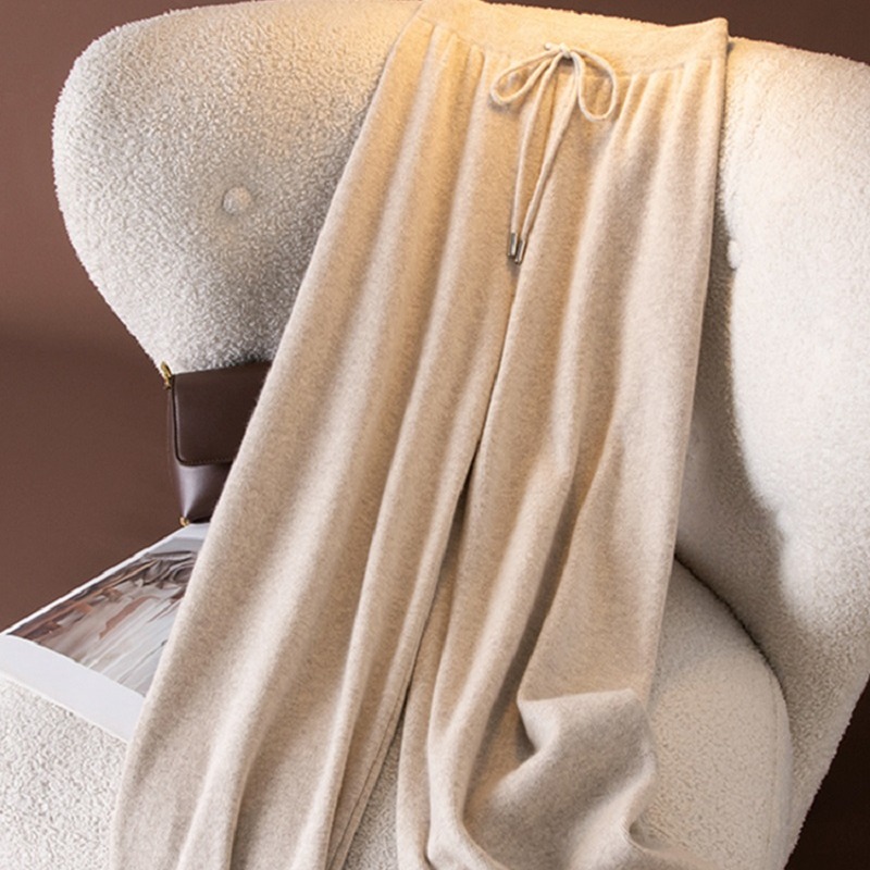 Women's 100% Cashmere Knit Wide-Leg Pants High Waist Loose Thick Winter Floor-Length - Image 5
