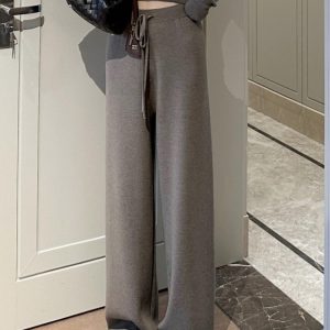 Women's Soft Knit Straight Leg Pants 2025 Winter New Versatile Drape Floor Length Thick Wide Leg Pants