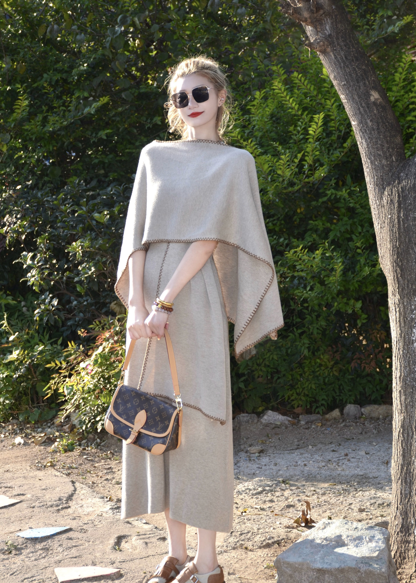womens-two-piece-knit-cape-cardigan-set