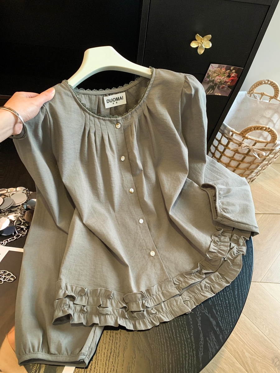 korean-style-white-lace-trim-blouse-for-women-round-neck-single-breasted-ruffle-hem-puff-long-sleeve-early-autumn-top-style-2e0503