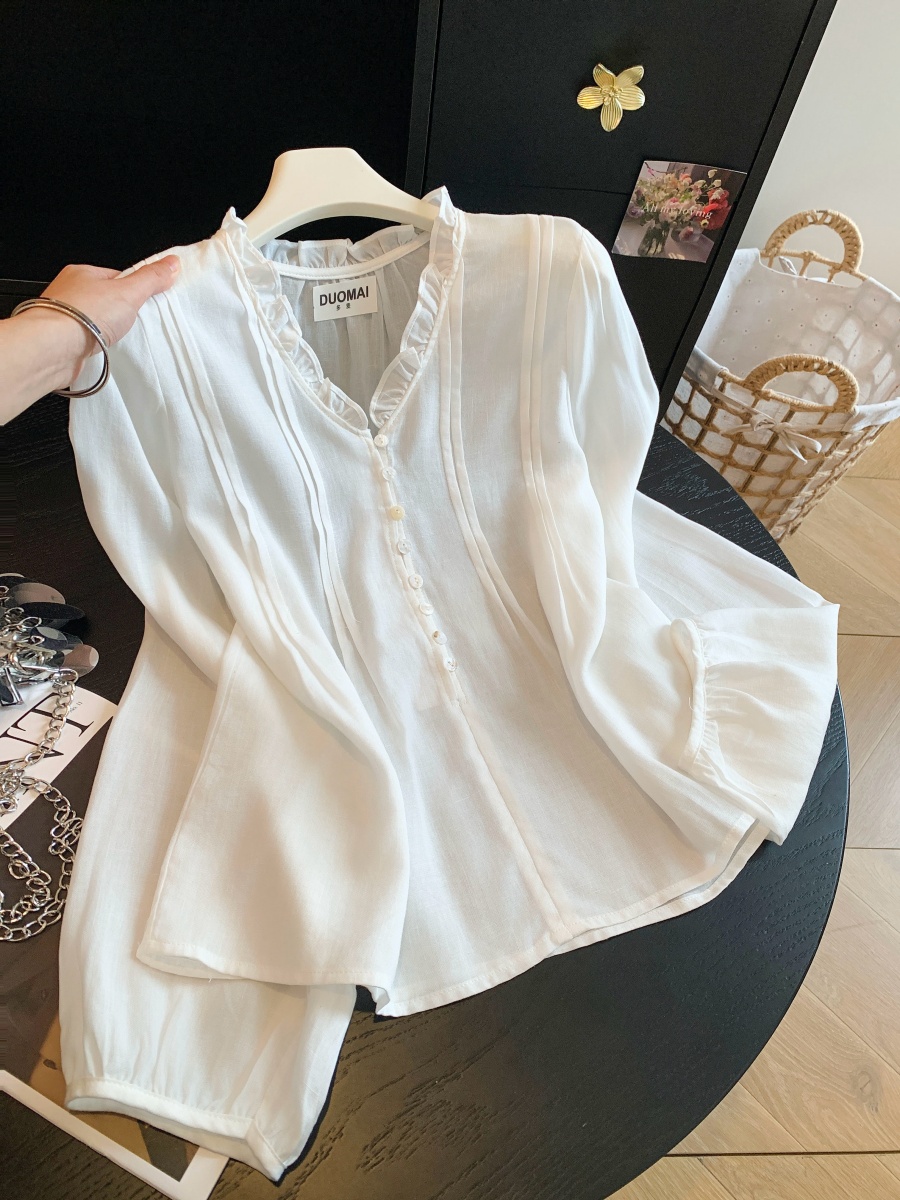 korean-style-ruffle-v-neck-pleated-waist-lantern-sleeve-long-sleeve-blouse-style-5c0e0d