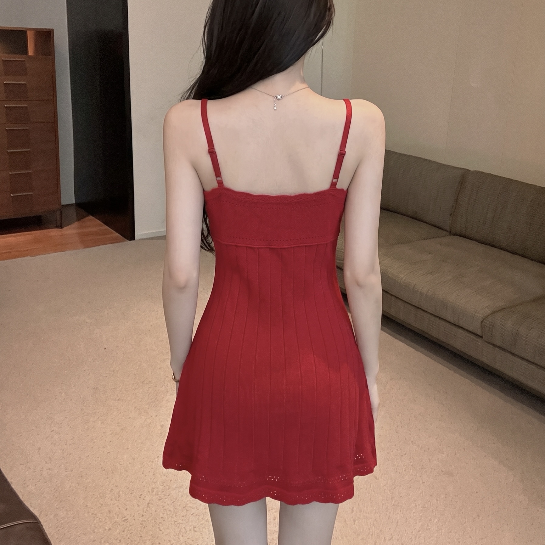Hollow Out V Neck Cami Dress Women Summer Slim Fit A Line Short Dress - Image 5