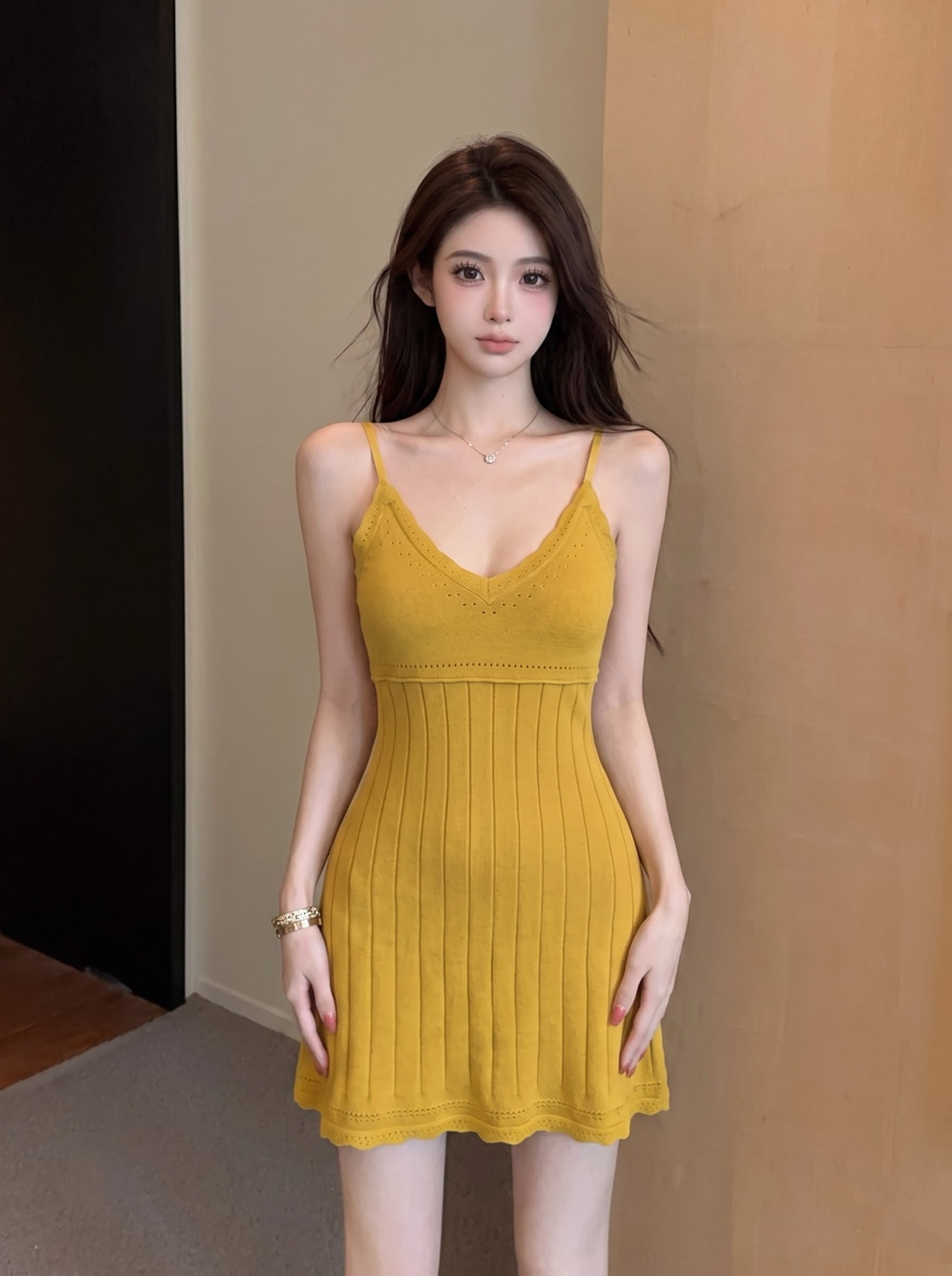 Hollow Out V Neck Cami Dress Women Summer Slim Fit A Line Short Dress - Image 3