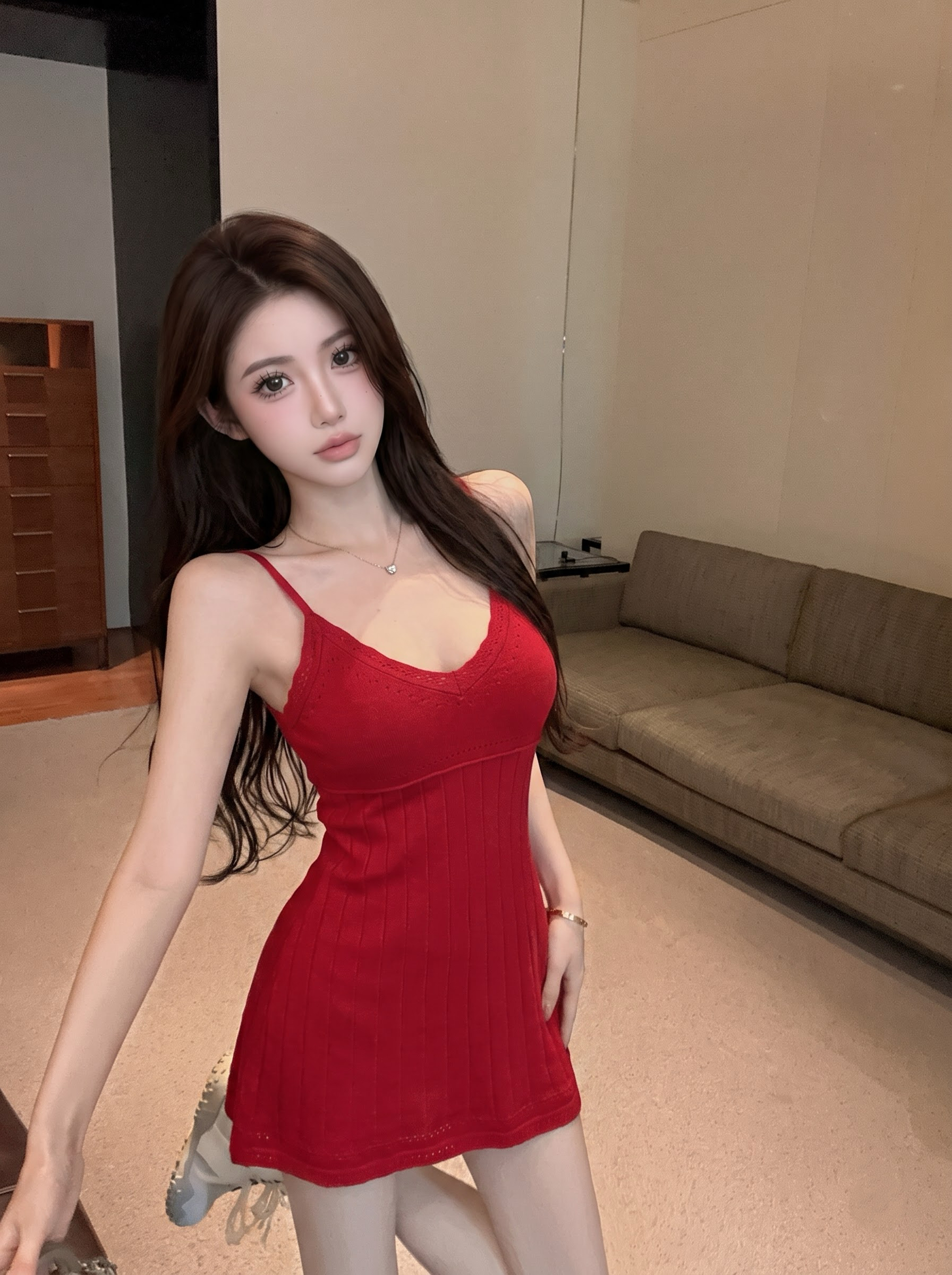 Hollow Out V Neck Cami Dress Women Summer Slim Fit A Line Short Dress - Image 2