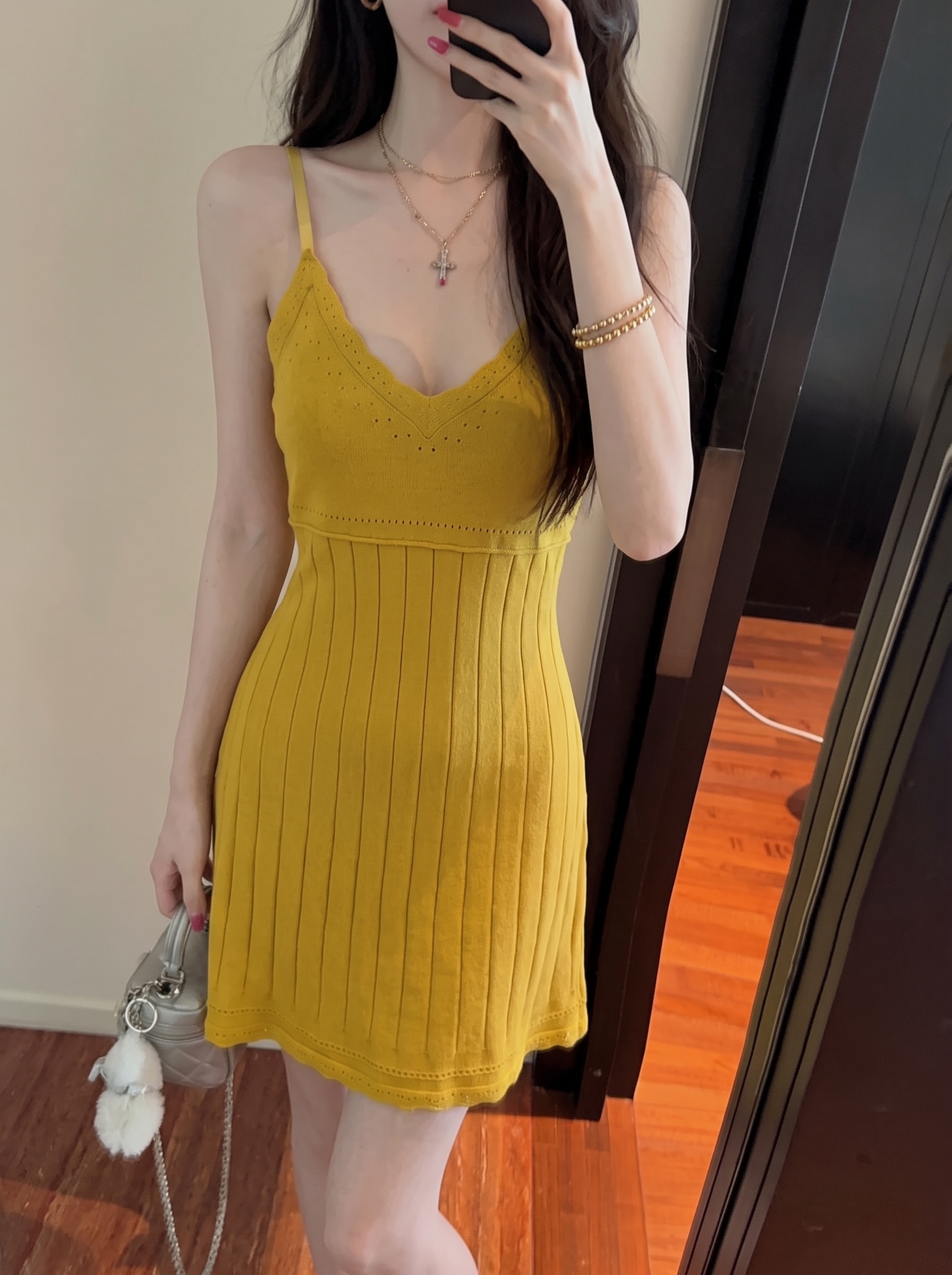 Hollow Out V Neck Cami Dress Women Summer Slim Fit A Line Short Dress - Image 4