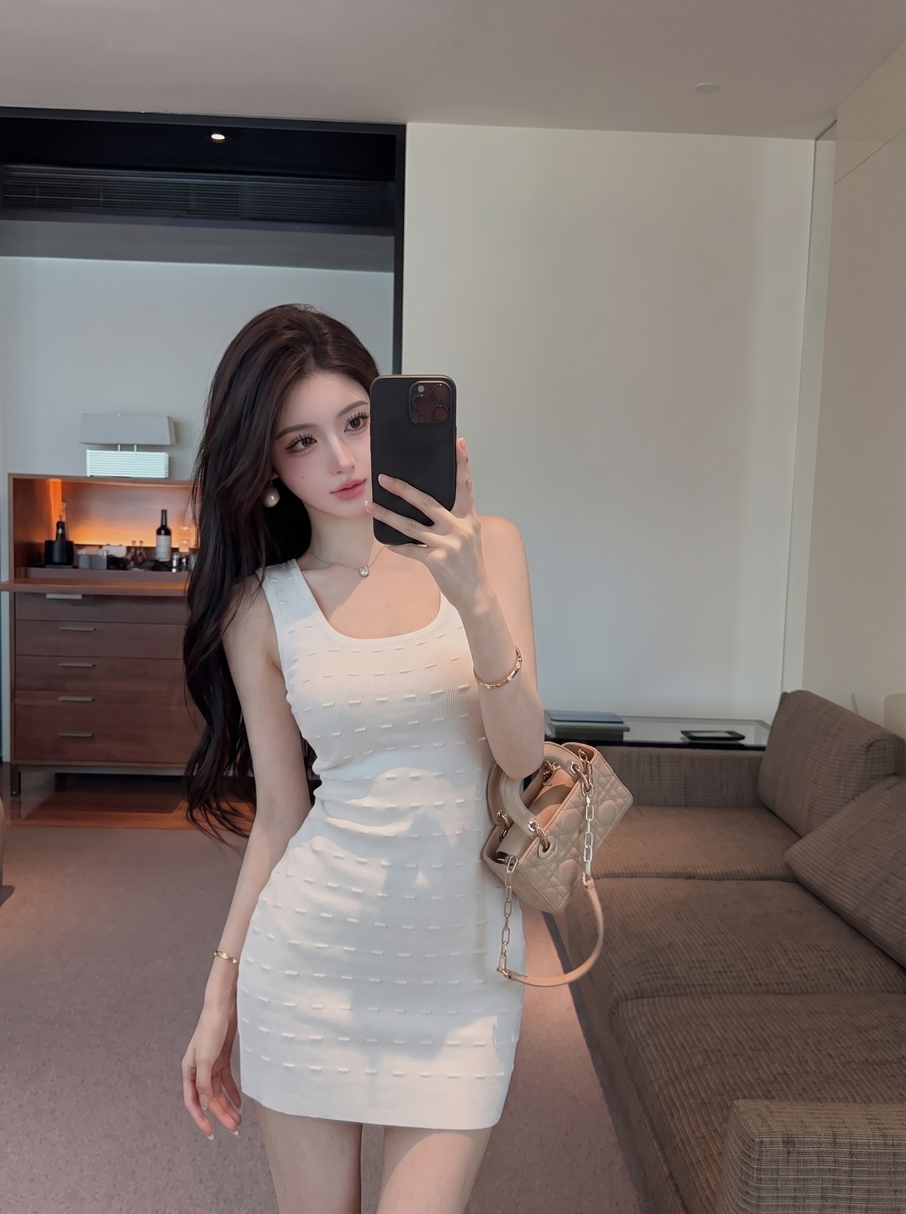 Textured Polka Dot Knit Cami Bodycon Dress for Women Summer New High-End Slimming Short Dress - Image 3