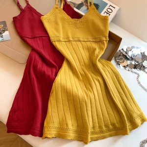Women's Sleeveless Cutout Knit Cami Dress A-Line Waist-Slimming Short Dress