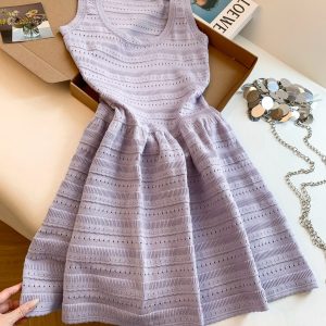 Women's U-Neck Sleeveless Knit Cami Dress 2026 Summer Slim Waist Short Dress