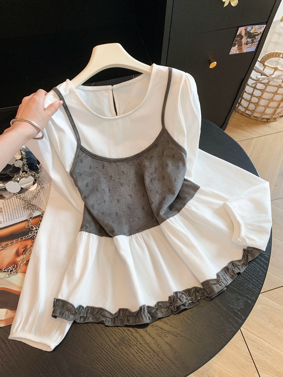 korean-style-layered-color-block-cami-patchwork-top-women-round-neck-puff-long-sleeve-floral-ruffle-early-autumn-blouse