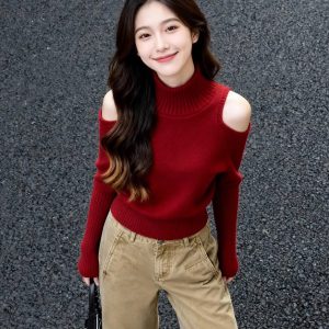 Women's Turtleneck Knit Sweater in Red, One Size, Fall 2026