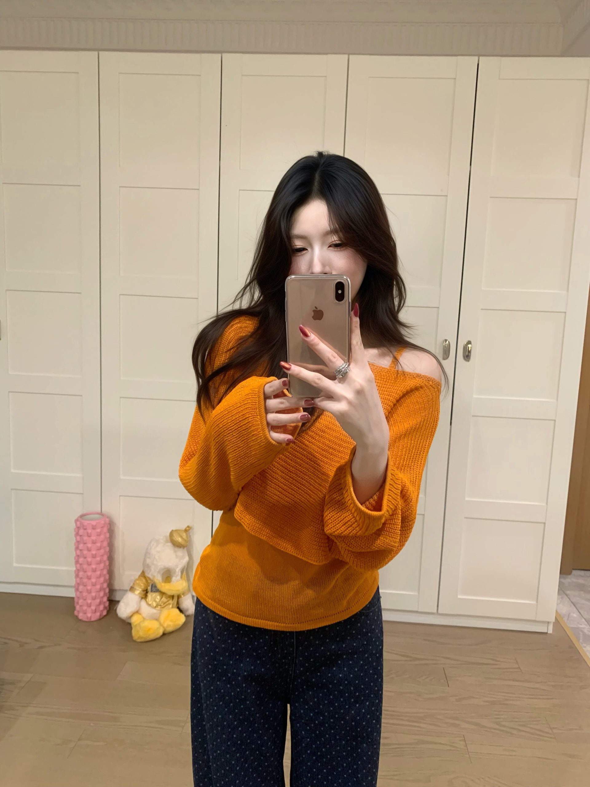 Korean Style Pink Open Knit Long Sleeve Sweater Women Early Autumn Casual Off Shoulder Top