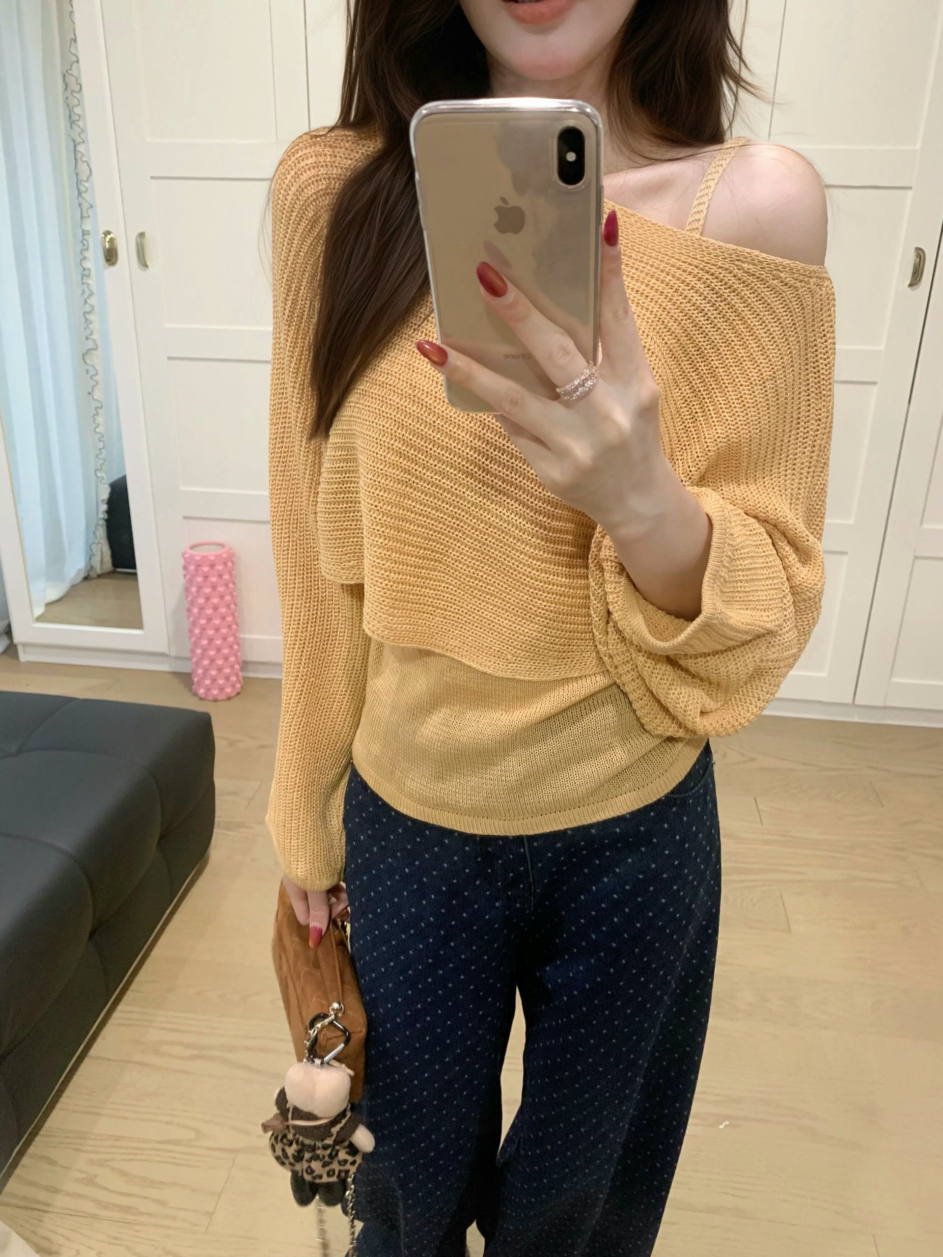 Korean Style Pink Open Knit Long Sleeve Sweater Women Early Autumn Casual Off Shoulder Top - Image 4
