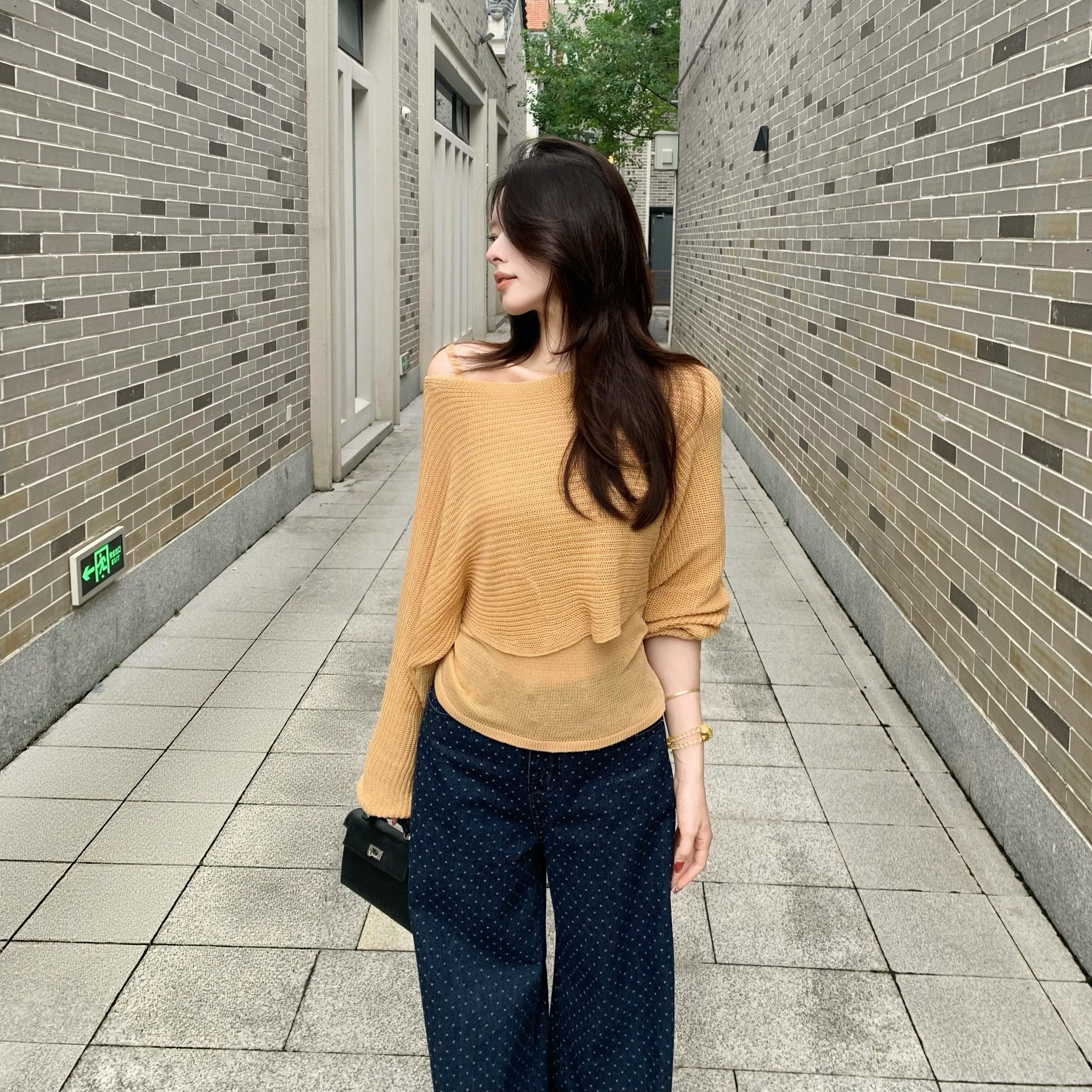 Korean Style Pink Open Knit Long Sleeve Sweater Women Early Autumn Casual Off Shoulder Top - Image 5