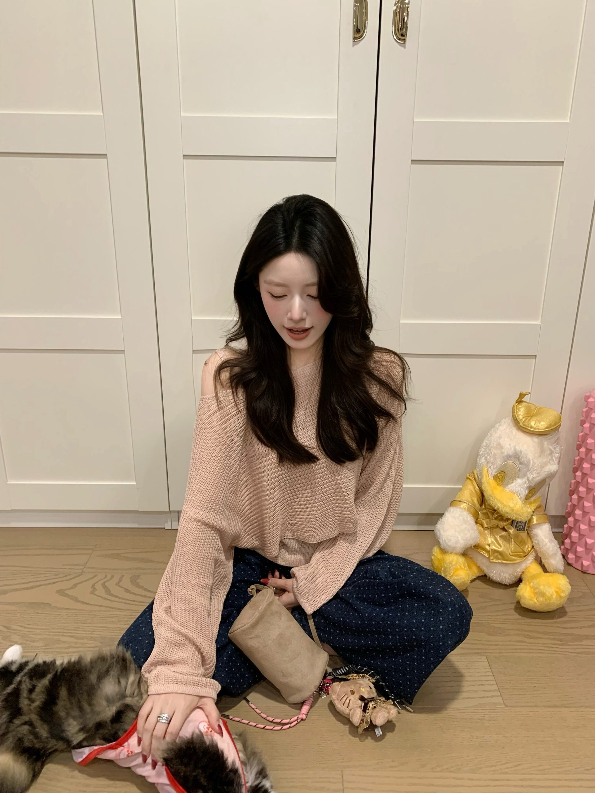 Korean Style Pink Open Knit Long Sleeve Sweater Women Early Autumn Casual Off Shoulder Top - Image 2