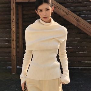 High Neck Cape Knit Sweater for Women Autumn Winter Lazy Style Inner Layer Knitwear