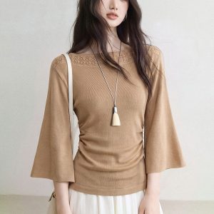 Women's Off-Shoulder Flared Sleeve Knit Sweater 2026 Fall